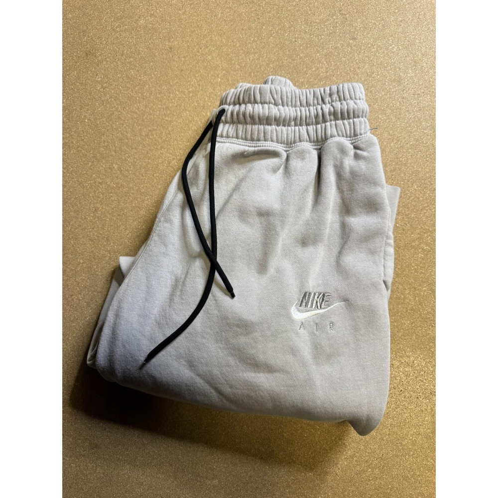 Nike Air Men L Grey Fleece Joggers Sweatpants Mixed Material Orange Logo